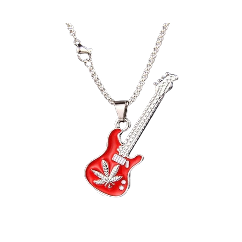 Red Rock Guitar Pendant with Cannabis Leaf