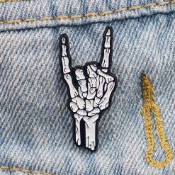 Enamel Pins of Skeleton Hand with Metal HardRock Horns