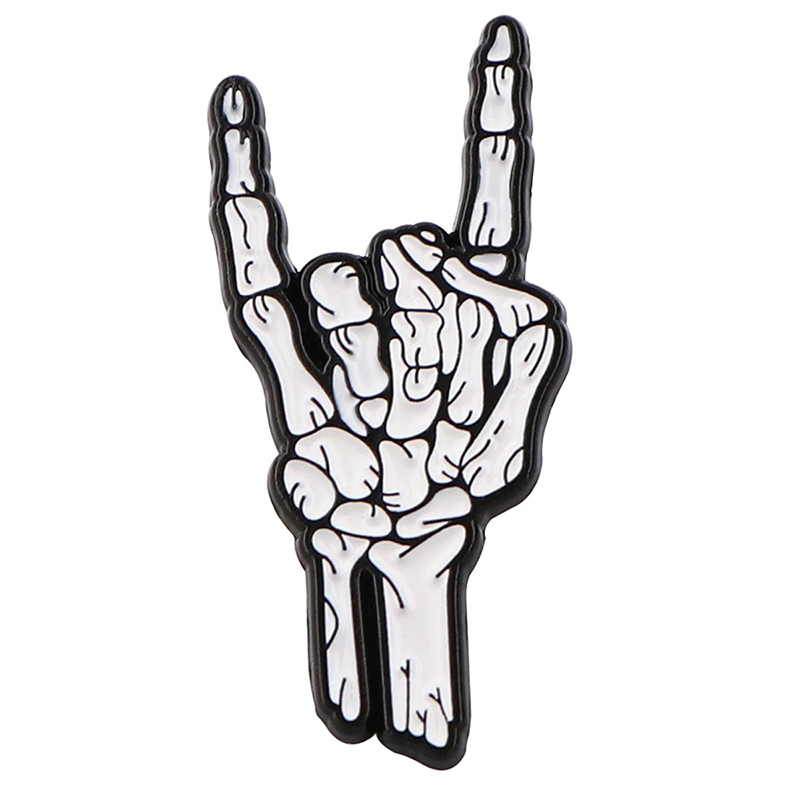 Enamel Pins of Skeleton Hand Making the HardRock Metal Horns Sign
