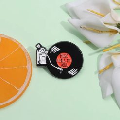 Full view of the Retro Vinyl Music Heal My Soul enamel pin.