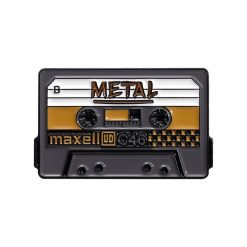 Colorful enamel pins with a Retro Cassette design and the inscription METAL.