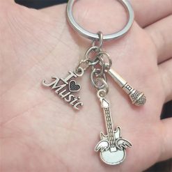 Heart-Shaped Guitar Keychain with Musical Motif