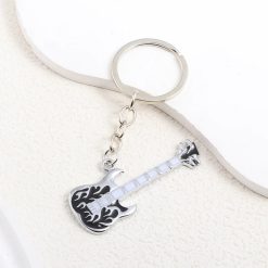 Heavy Metal Guitar Keychain with Flames