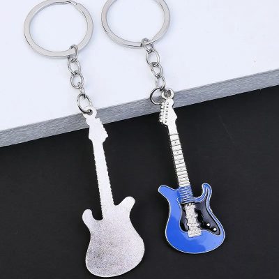 Full view of the electric guitar keychain - 6 colors to choose from