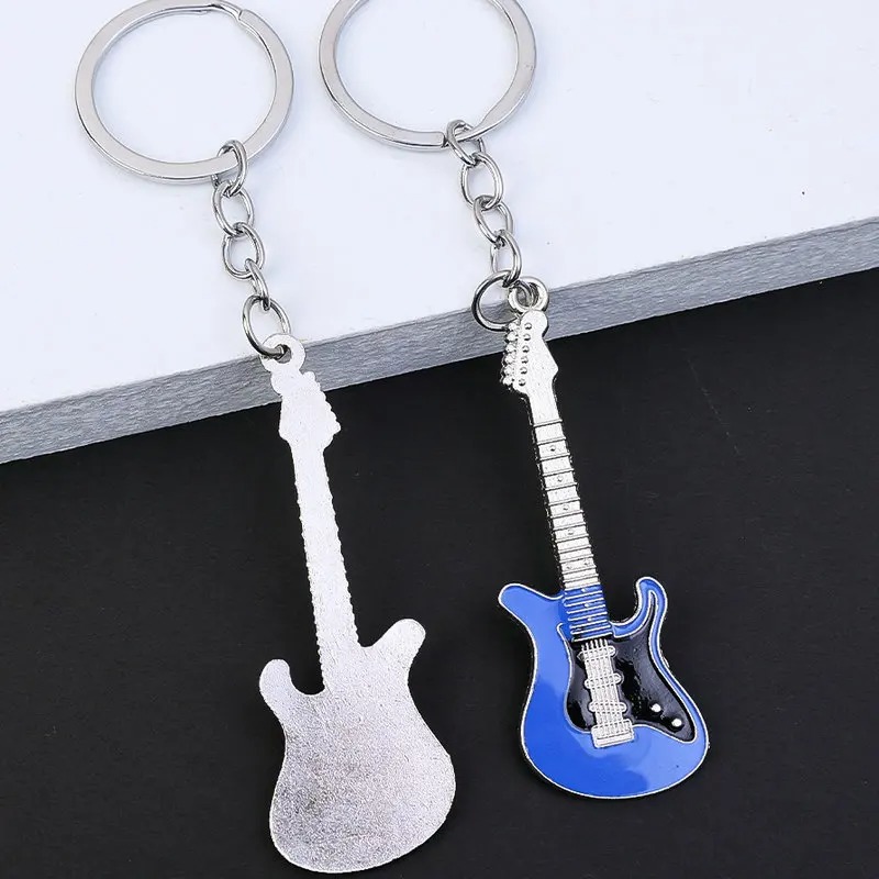 Full view of the electric guitar keychain - 6 colors to choose from