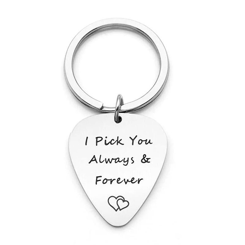 Magnificent guitar pick keychain with a love message