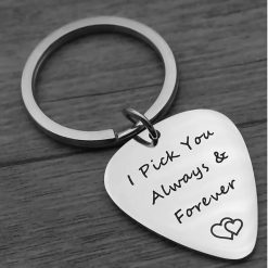 Guitar pick keychain with love message
