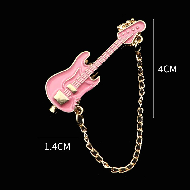 Enamel Electric Guitar Pins Brooch with Chain - 6 colors to choose from - Pink color