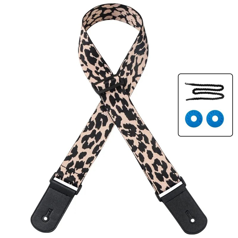 Guitar strap with animal print in pale pink color