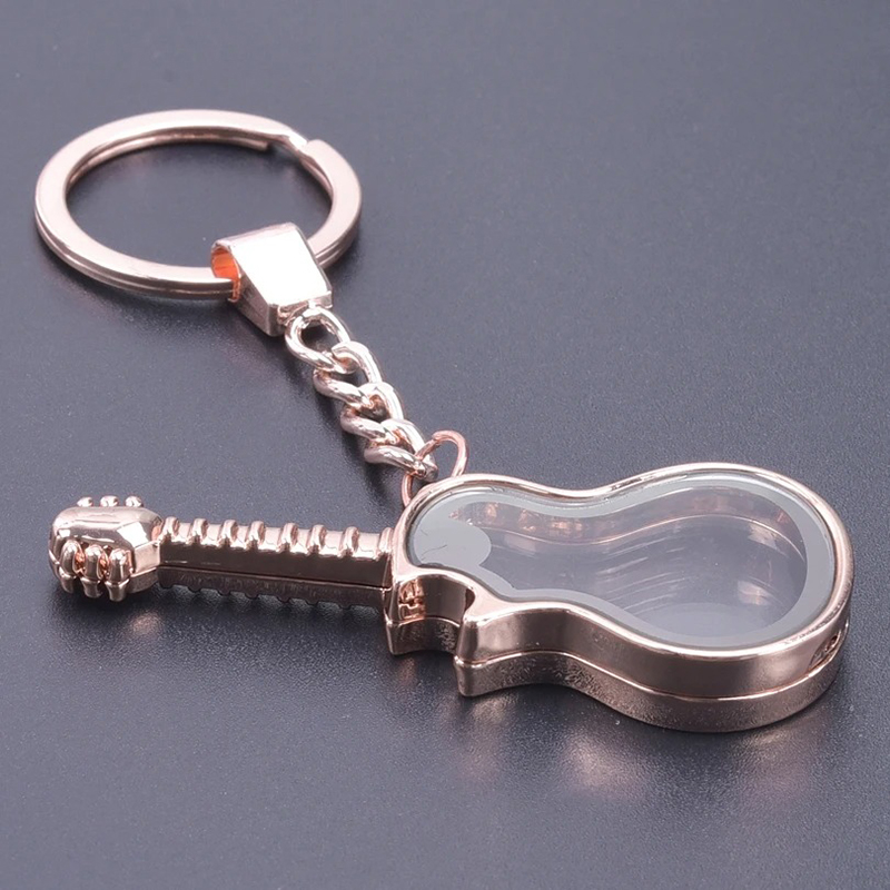 Customizable glass electric guitar keychain - 3 colors - Rose Gold color