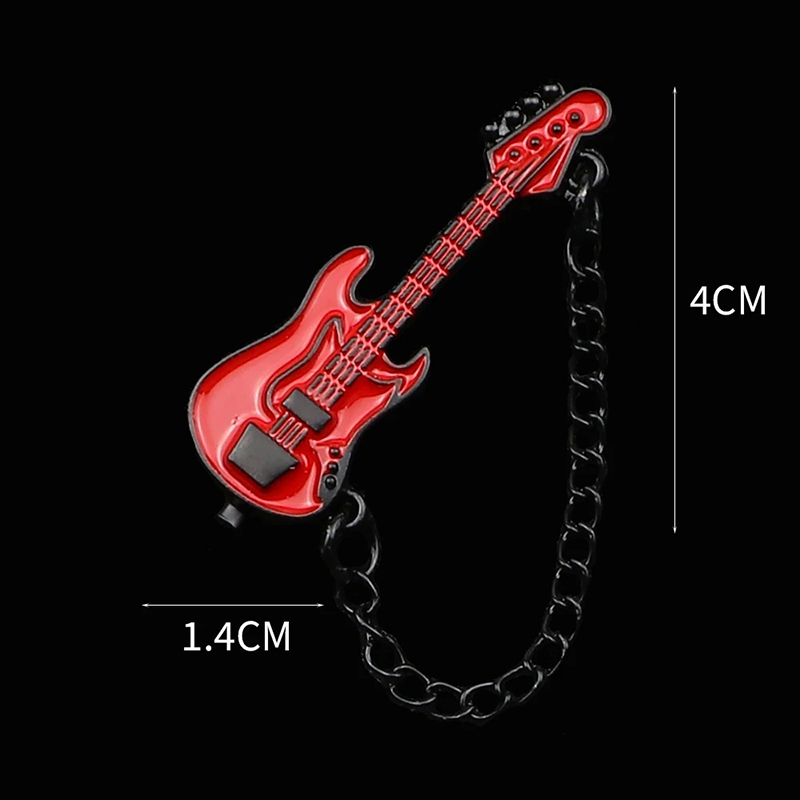 Enamel Electric Guitar Brooch with Chain - 6 colors to choose from - Red color