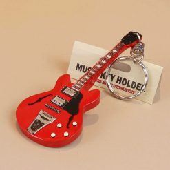 Red Archtop Guitar Keychain