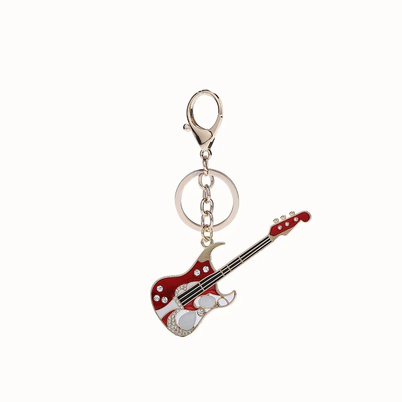 Electric guitar keychain with rhinestones - 2 colors to choose from - red color