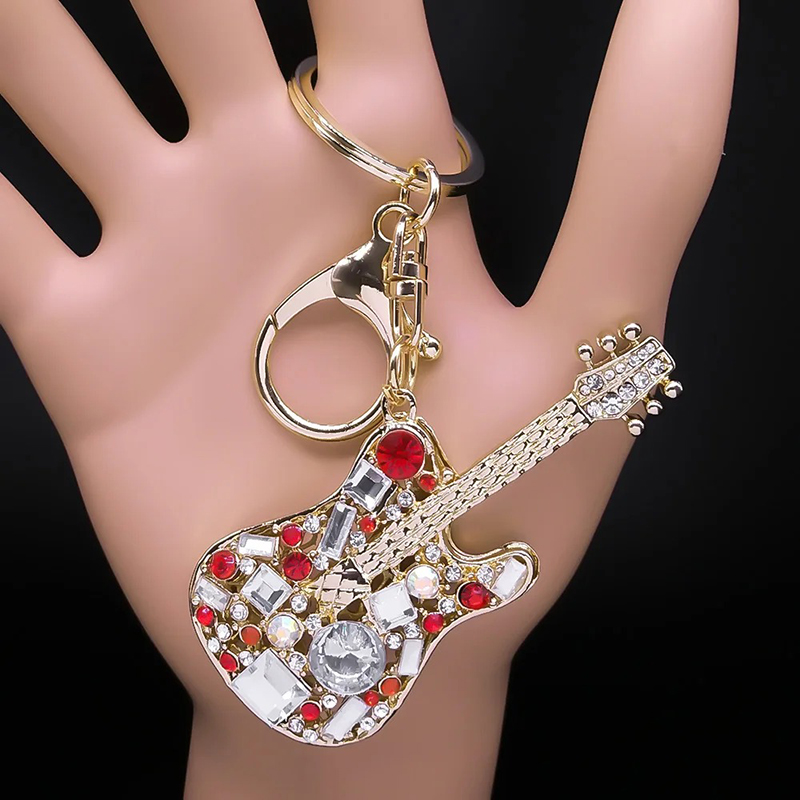 Electric guitar keychain with rhinestones - 3 colors to choose from - red color