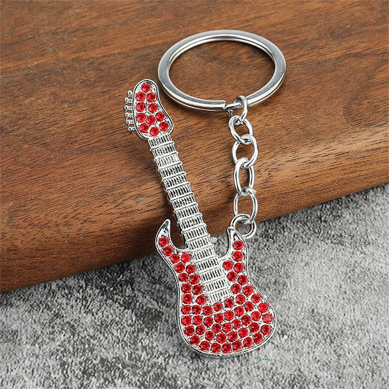 Electric guitar keychain with rhinestones in 6 colors to choose from - red color