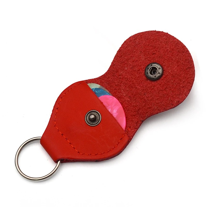 Set of 2 Leather Guitar Keychains with Pick Case - 3 colors - 6 picks included - red color