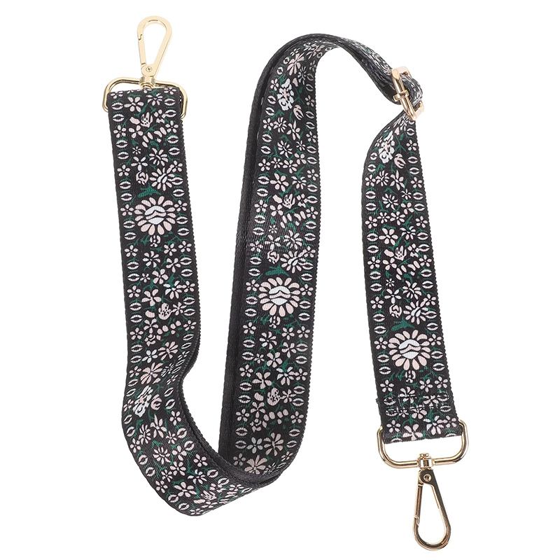 Details of the Black Floral Embroidered Banjo Strap