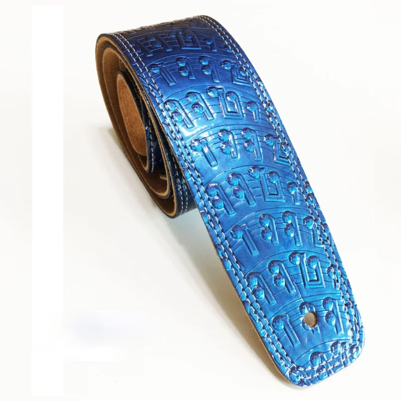 Gold-colored Guitar Strap with Music Notes Pattern in Leather