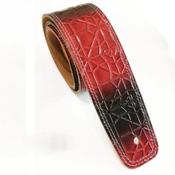 Guitar Strap made of Leather with Spiderweb Pattern - red and black color