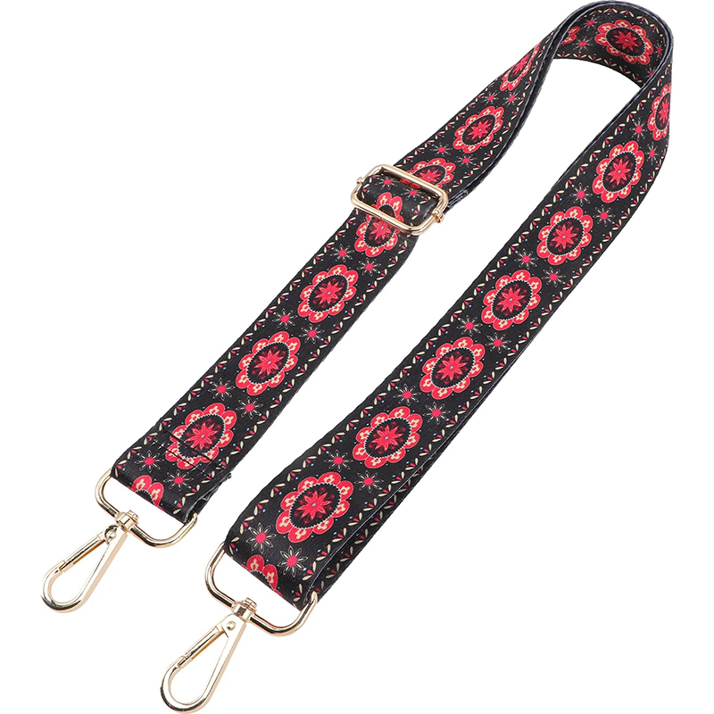 Full view of the "Scarlet Rosette" Banjo Strap