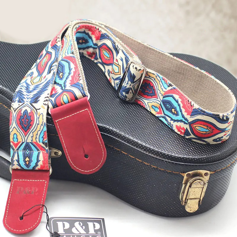 Guitar Strap with Kaleidoscope Ethnic Design
