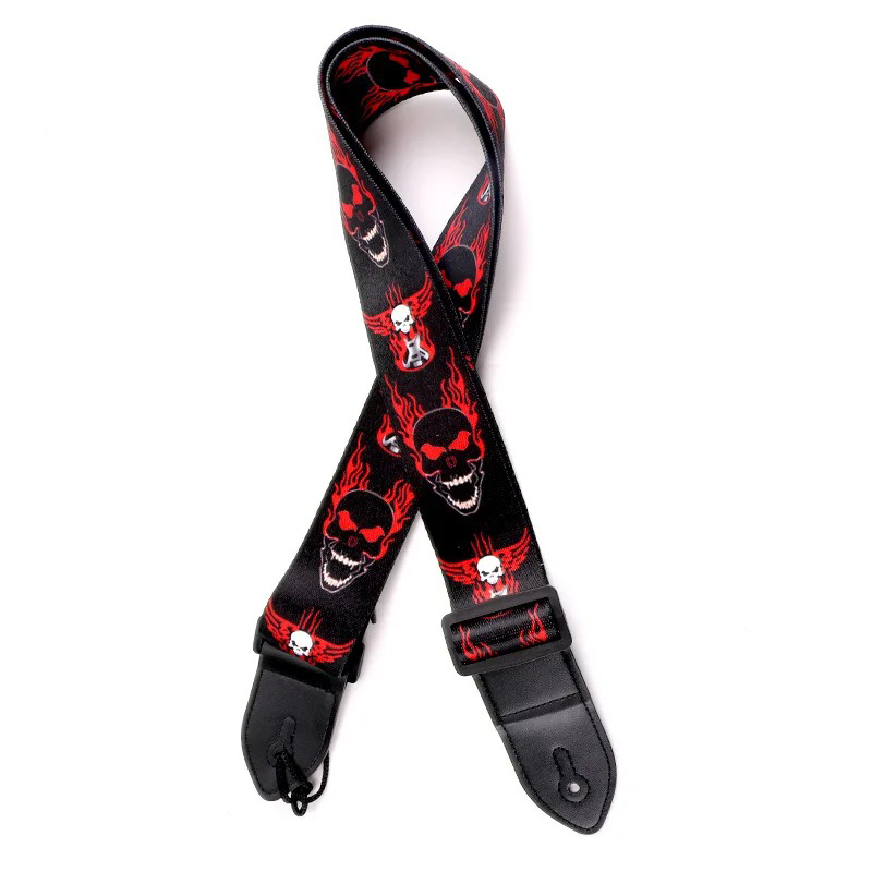 Guitar Strap with Screaming Skull Head
