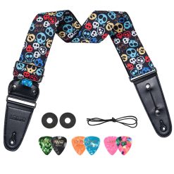 Guitar strap with death heads and small ghostly skulls