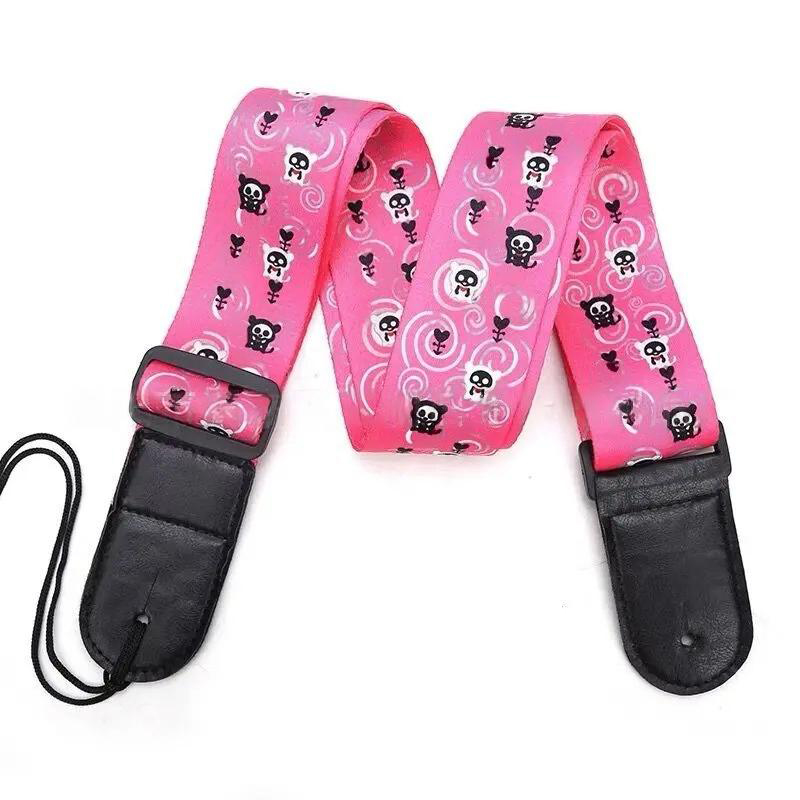 Pink Skull and Cat Guitar Strap