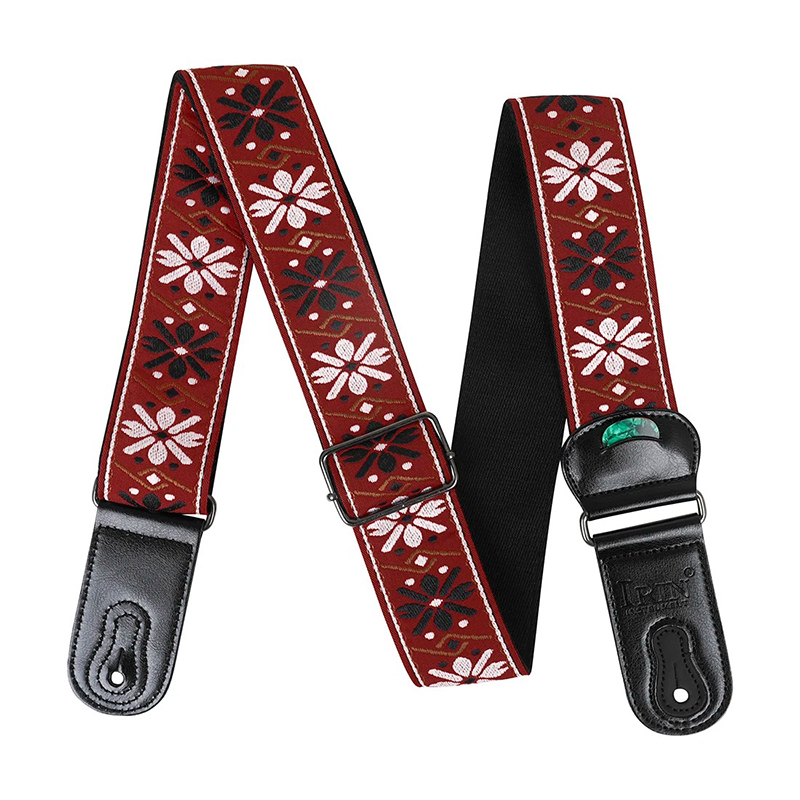 Vintage Guitar Strap with Red Floral Sparkle