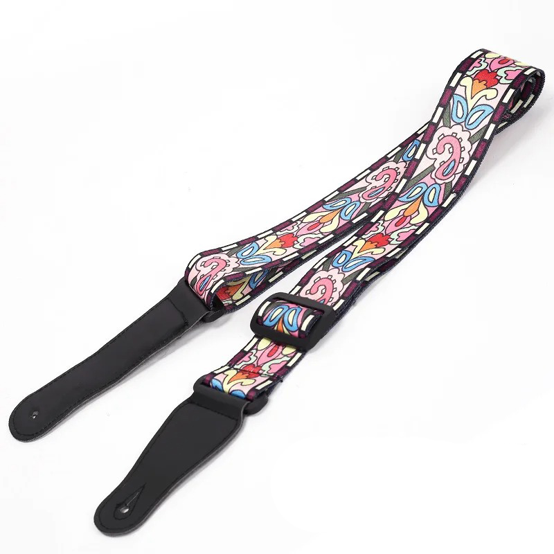Vintage Guitar Strap with Psychedelic Flower Design