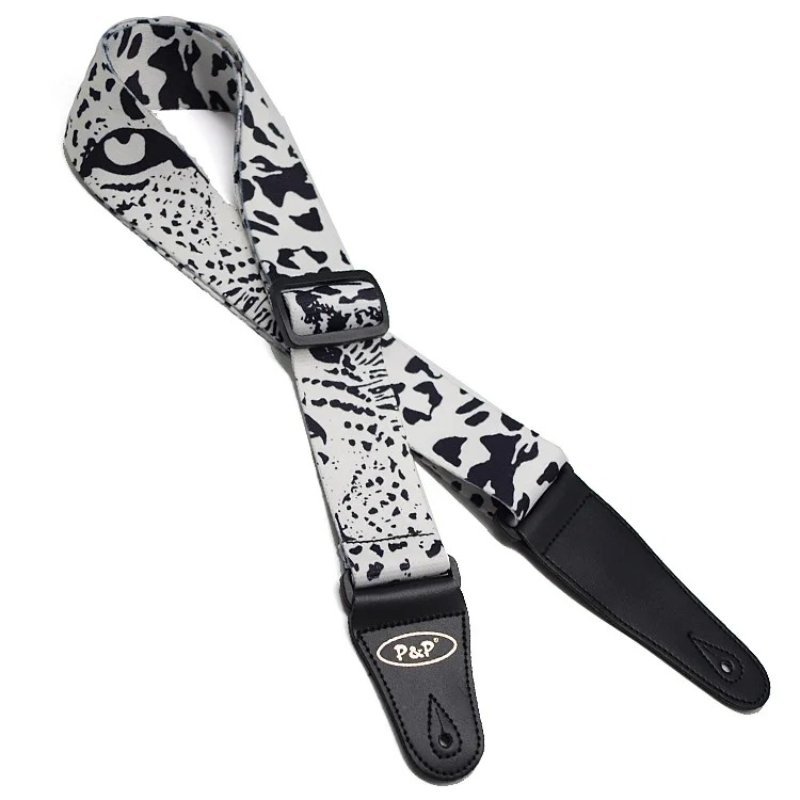 White tiger eye pattern printed electric guitar strap