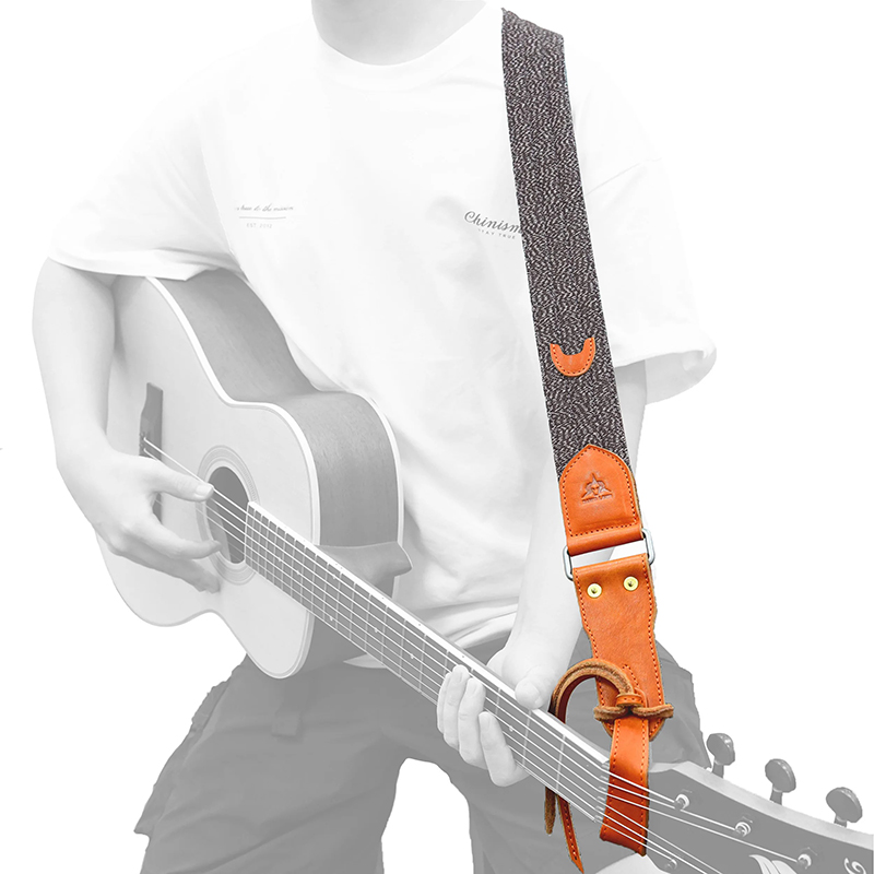 Strap for Basses Textured Fabric with Cowhide Leather
