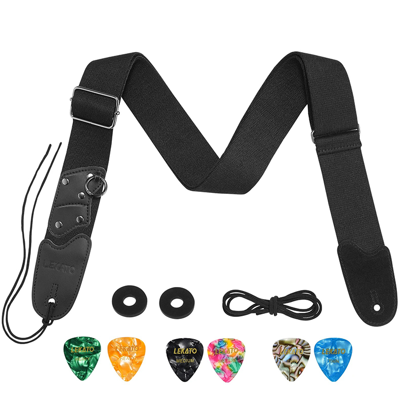 Complete details of the Guitar and Bass Strap with Hook Ring and Pick Pocket