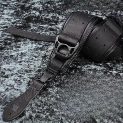 Ergonomic, durable leather bass strap with safety buckle