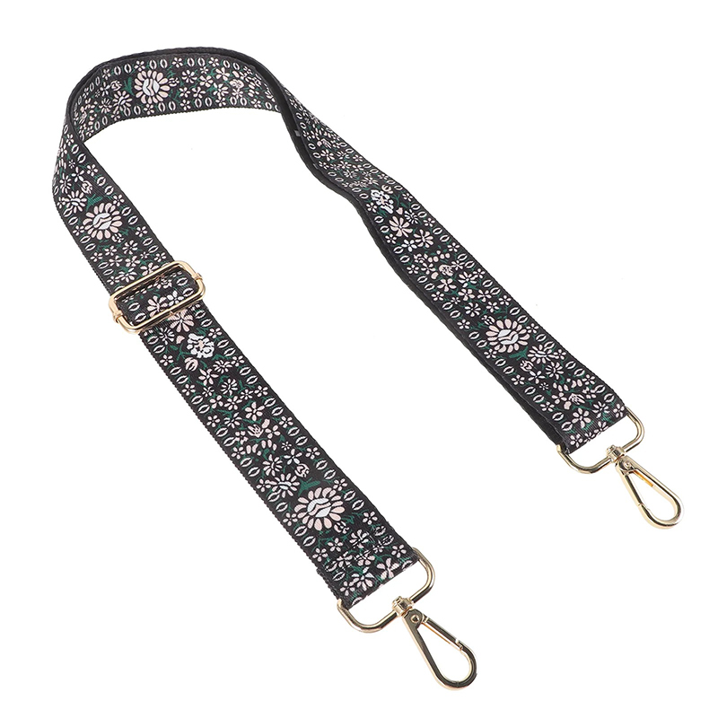 Beautiful Black Floral Embroidered Banjo Strap