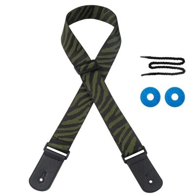 Collection of Guitar Straps with Wild Safari Zebra Pattern - Khaki Green color