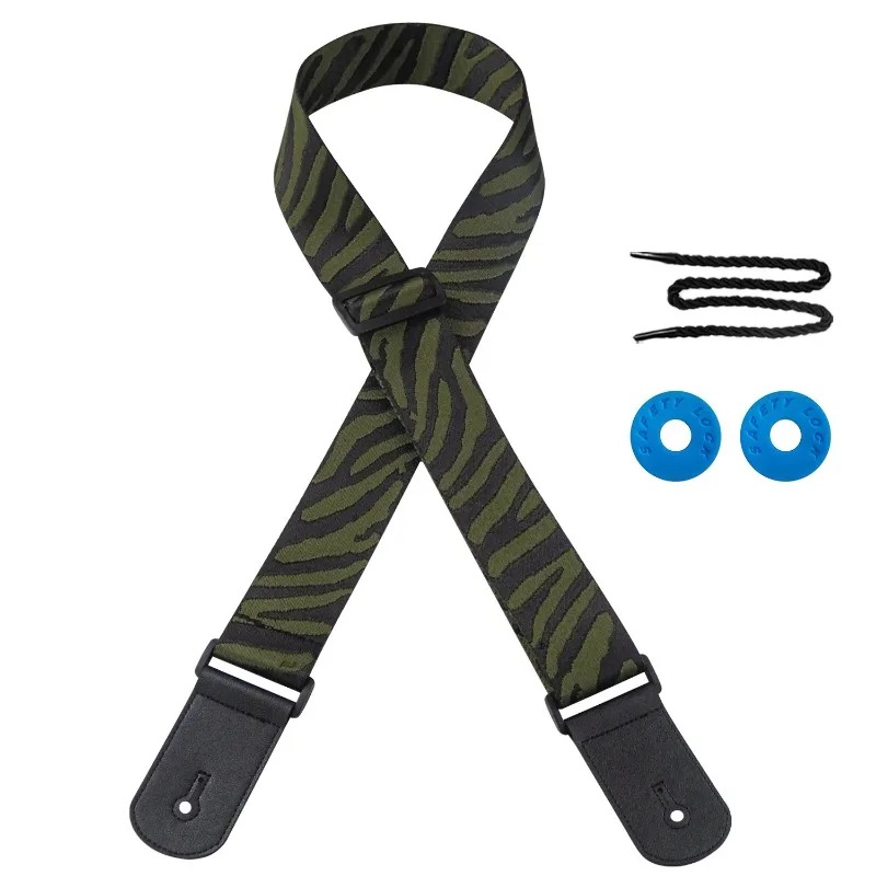 Collection of Guitar Straps with Wild Safari Zebra Pattern - Khaki Green color