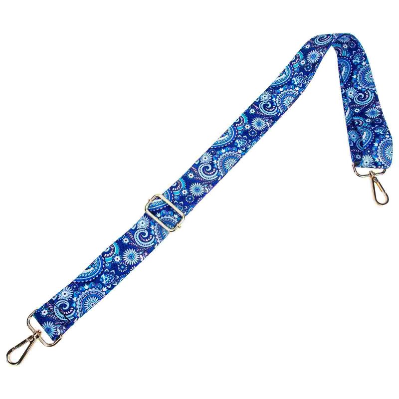 Full view of the Blue Paisley Banjo Strap with Vintage Floral Pattern