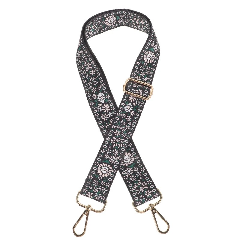 Full view of the Black Floral Embroidered Banjo Strap