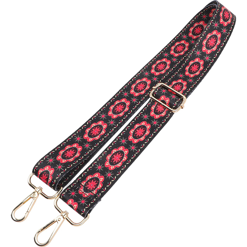 Side view of the Scarlet Rosette Banjo Strap