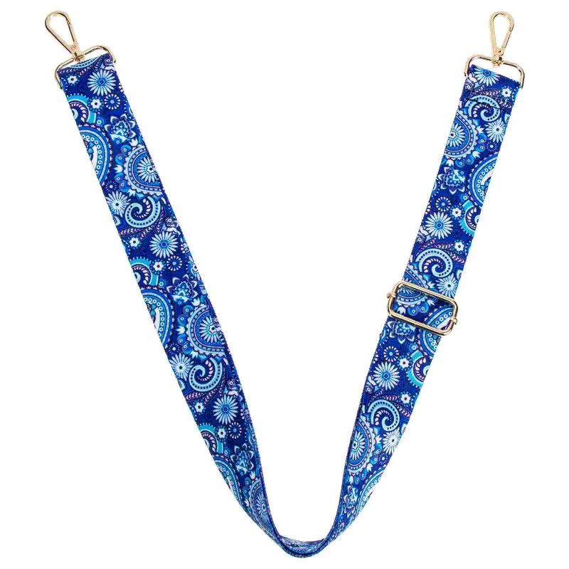 Detailed view of the Blue Paisley Banjo Strap with Vintage Floral Pattern