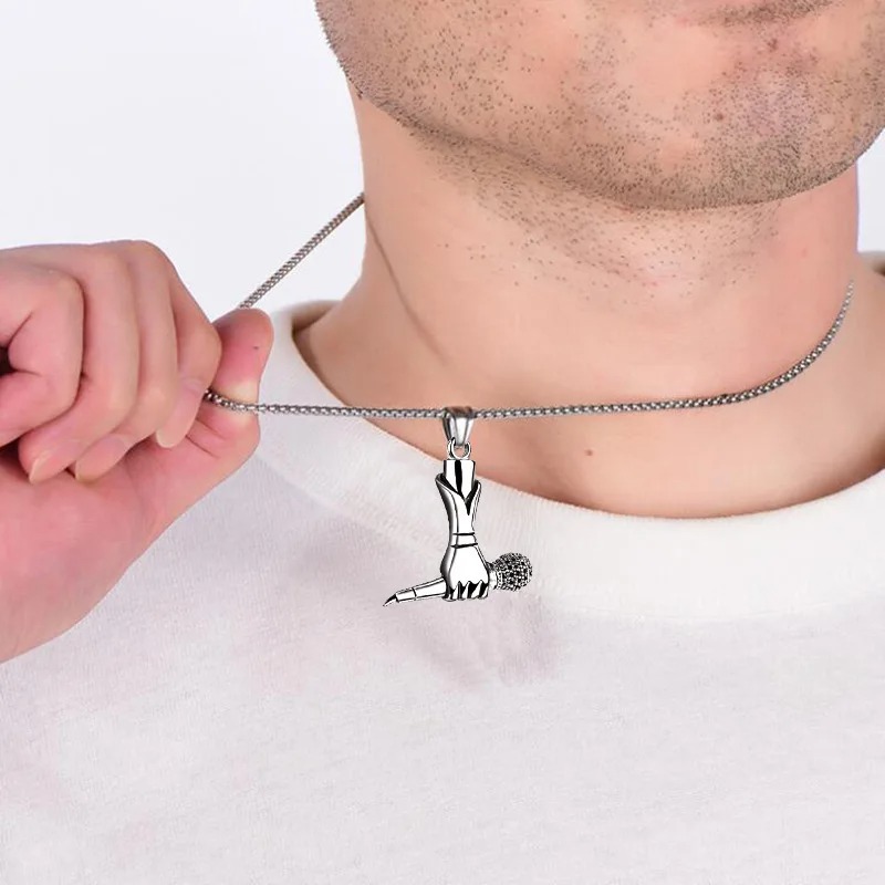 View of the Handheld Microphone Pendant Necklace - Rock and Music Style
