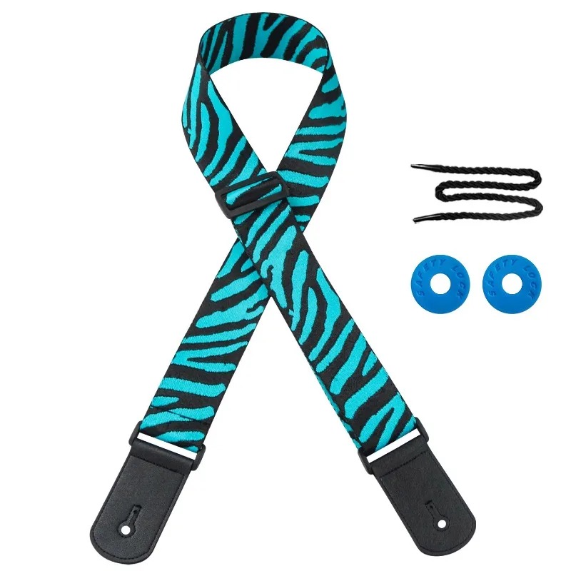 Collection of Guitar Straps with Wild Safari Zebra Patterns - blue color
