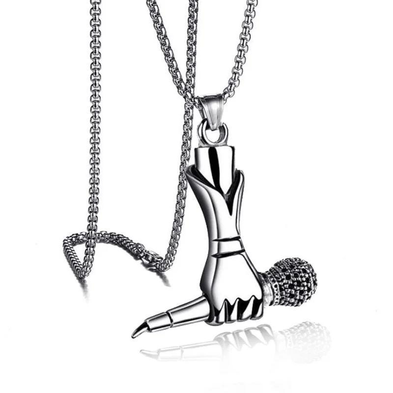 Details of the Handheld Microphone Pendant Necklace - Rock and Music Style