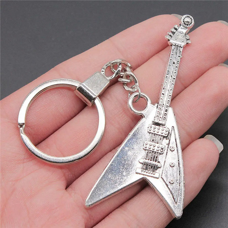 Details of the Flying V electric guitar keychain