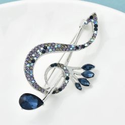 Treble Clef Brooch with Blue Rhinestones