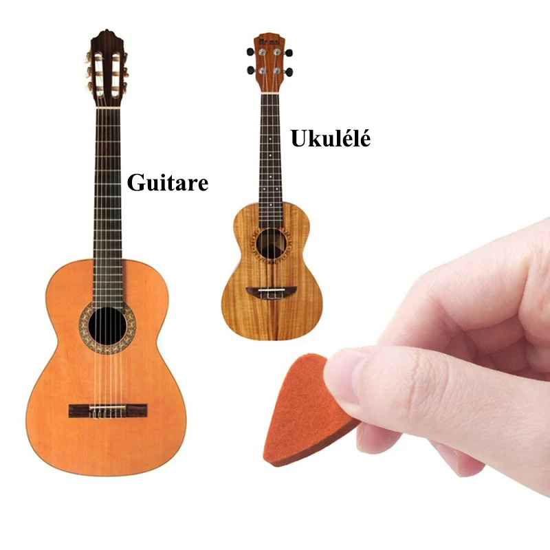 Use of felt picks from the set of 8 soft and colorful felt picks for Ukulele