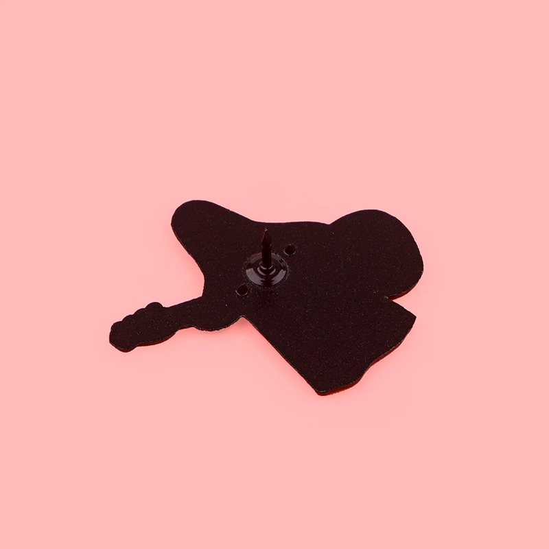 Rear view of the Enamel Pin of Little Ghost Playing the Guitar