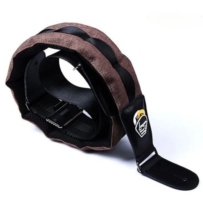 Brown cow leather bass strap with thickened foam