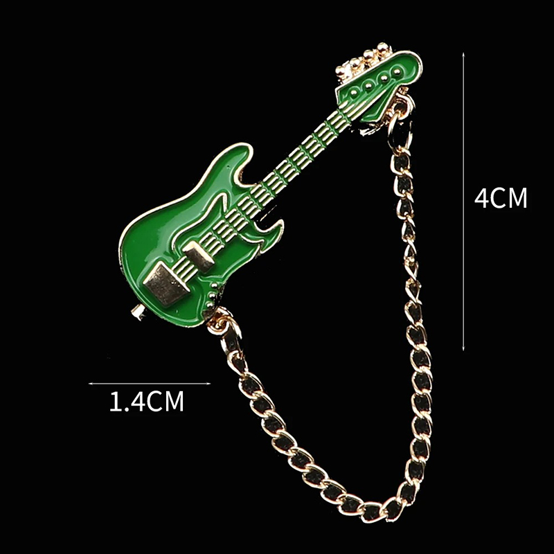 Enamel Electric Guitar Pins Brooch with Chain - 6 colors to choose from - Green color